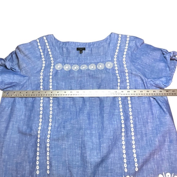 TALBOTS Linen Cotton Blend Chambray Embroidered Flared Top Tie Sleeves US Sz 2X - Picture 6 of 9